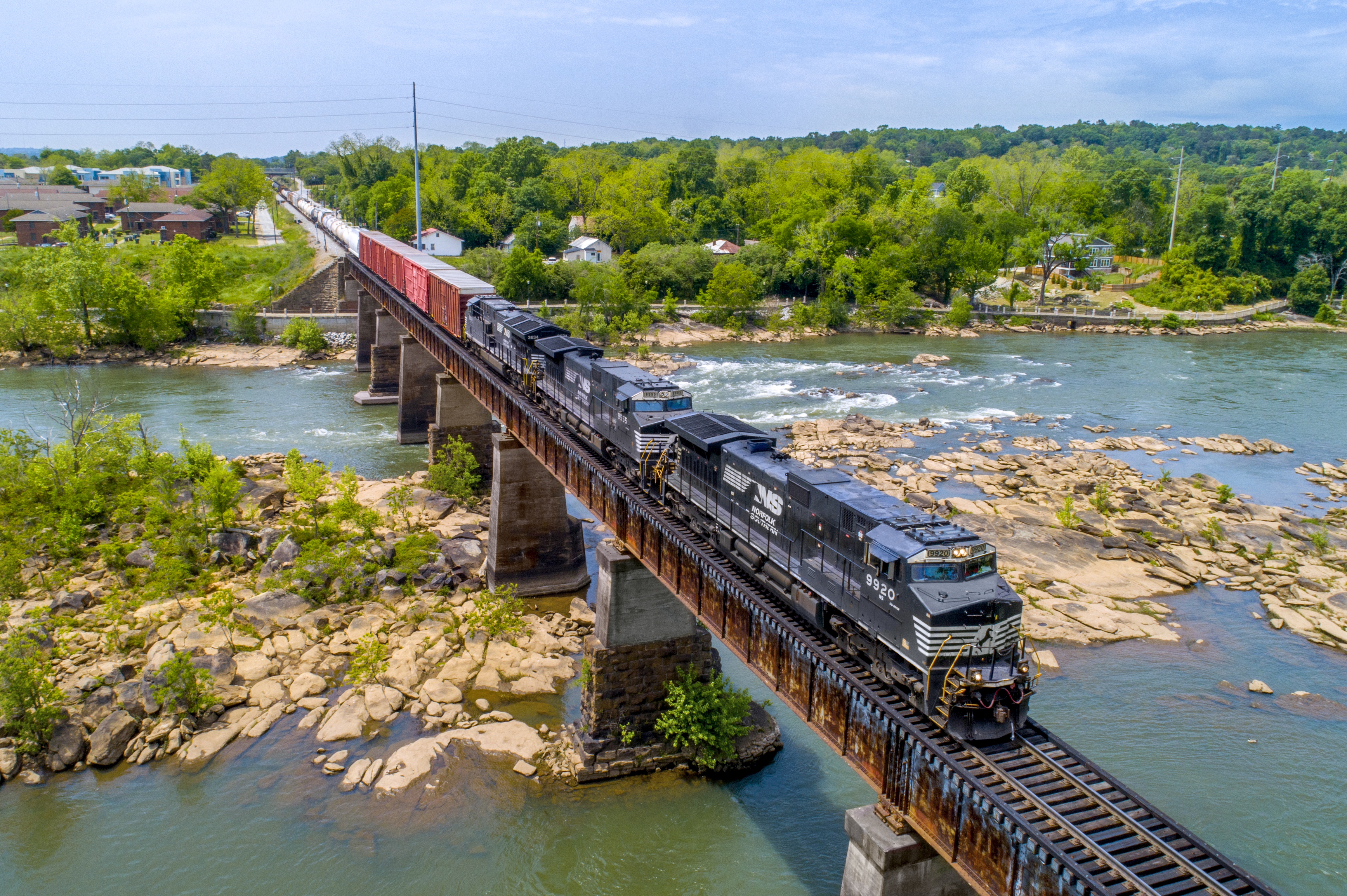 Norfolk Southern Mixed Freight Train; Chattahoochee River on the boarder of Alabama and Georgia